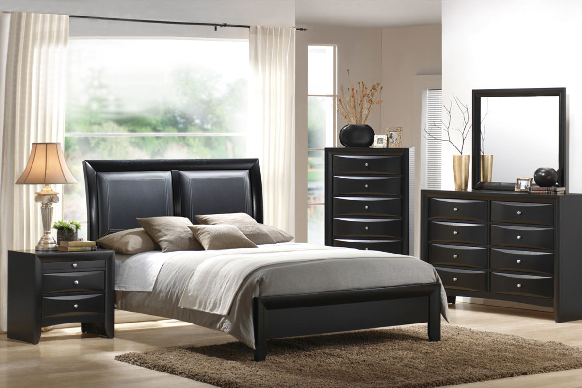 F9153 Queen Bed Frame Furniture, Black Leather Bedroom Sets Queen